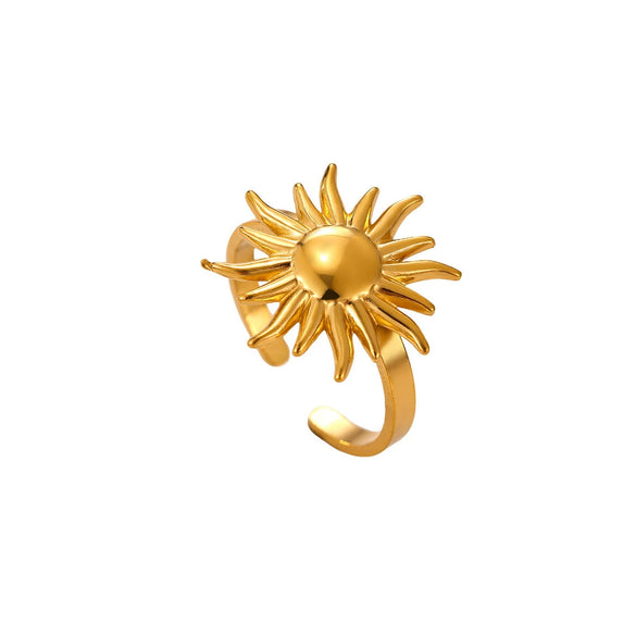 Vintage Sunflower Open Ring For Women Goldplated Titanium Steel Jewelry With Adjustable Design And Vacuum Electroplated Finish