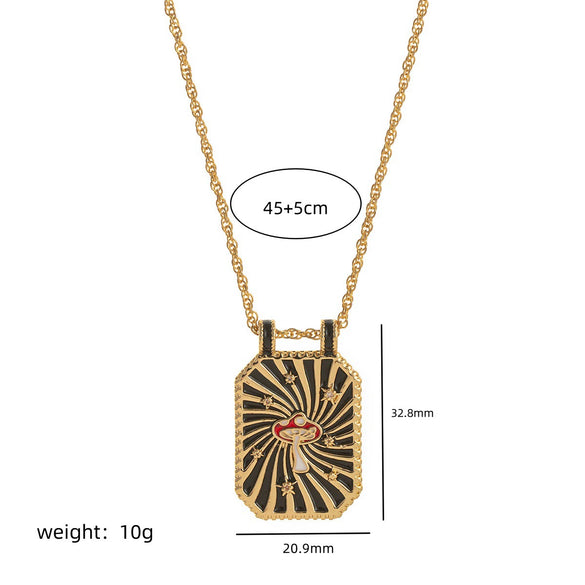 Vintage Tarot Necklace Copper Mixed Gemstone Inlay Diamond Design