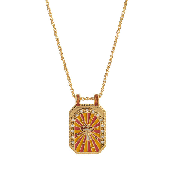 Vintage Tarot Necklace Copper Mixed Gemstone Inlay Diamond Design