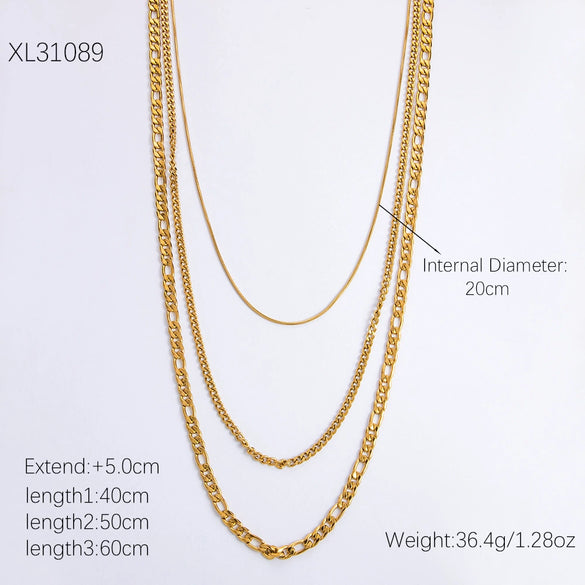 Vintage Three Layer Stainless Steel And Titanium Steel Women's Clavicle Necklace With Snake Bone Chain And Electroplating Treatment