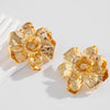Vintage Threedimensional Goldplated Flower Stud Earrings For Women Exaggerated Floral Jewelry With Ceramic Ear Needles And Electroplated Finish