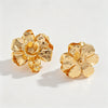 Vintage Threedimensional Goldplated Flower Stud Earrings For Women Exaggerated Floral Jewelry With Ceramic Ear Needles And Electroplated Finish