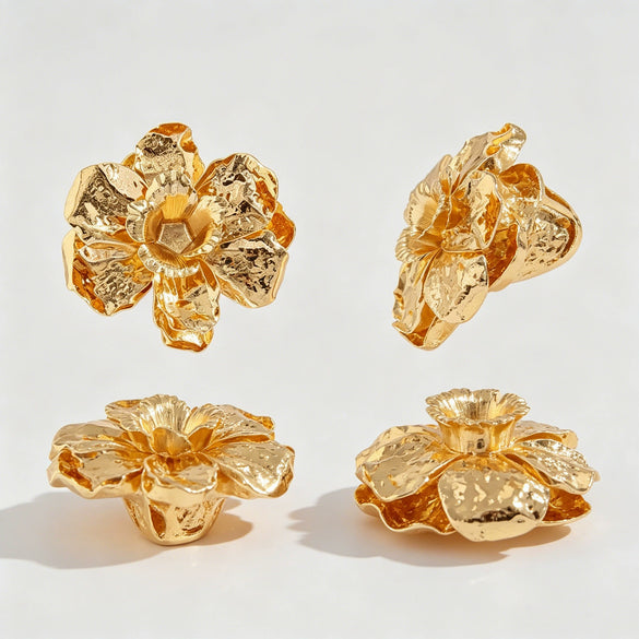 Vintage Threedimensional Goldplated Flower Stud Earrings For Women Exaggerated Floral Jewelry With Ceramic Ear Needles And Electroplated Finish