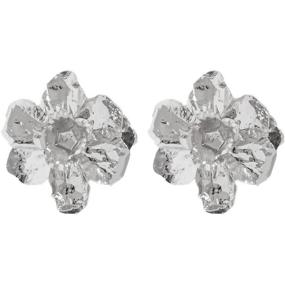 Vintage Threedimensional Goldplated Flower Stud Earrings For Women Exaggerated Floral Jewelry With Ceramic Ear Needles And Electroplated Finish