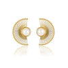 Vintage Titanium Steel And Stainless Steel Fanshaped Striped Pearl Earrings For Women With Electroplating