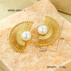 Vintage Titanium Steel And Stainless Steel Fanshaped Striped Pearl Earrings For Women With Electroplating