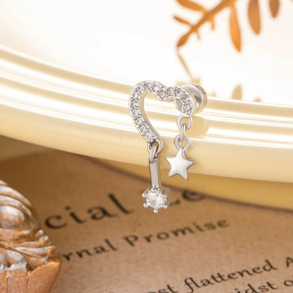 Vintage Titanium Steel Heart Cut Out Zircon Earrings For Women Micropaved With Doubleheaded Screws Highend Piercing Jewelry
