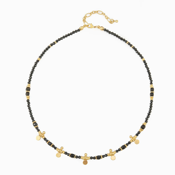 Vintage Women's Black Spiked Crystal And Copper Beaded Woven Necklace With Geometric Pattern Handmade