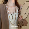 Vintage Women's Coin Tassel Beaded Necklace With Artificial Crystal And Geometric Pattern Long Woolen Chain Set With Crystal