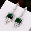 Vintage Women's Copper Earrings With Emerald Pendant And Flower Pattern And Square Shape