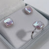 Vintage Women's Jewelry Set With 925 Sterling Silver Sugar Cube Earrings And Open Ring