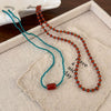 Vintage Women's Mixed Materials Crystal Beaded Necklace With Geometric Pattern And Polish Design