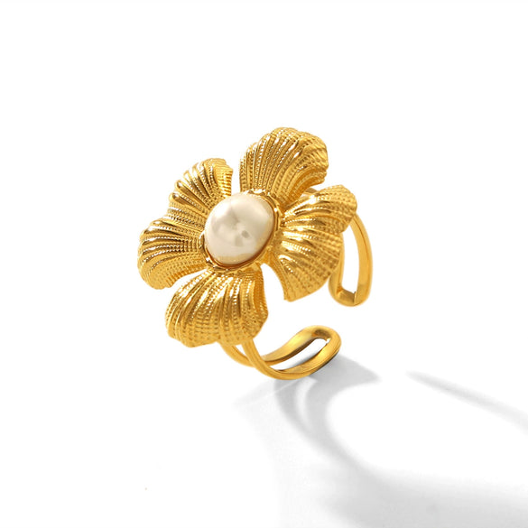 Vintage Women's Stainless Steel Flower Geometric Electroplated Ring Bracelet