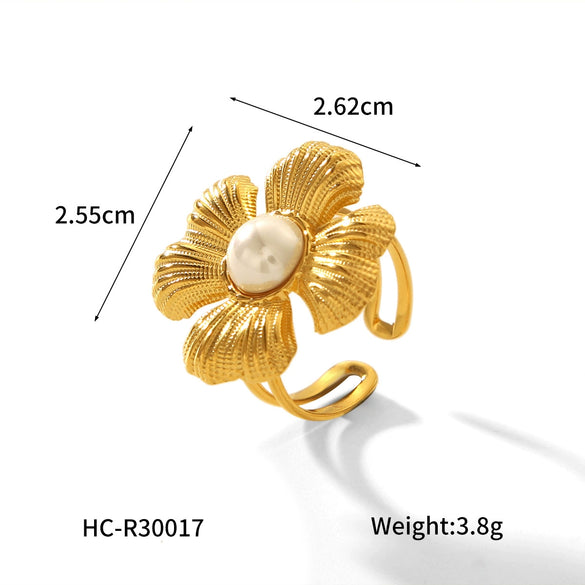 Vintage Women's Stainless Steel Flower Geometric Electroplated Ring Bracelet