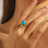 Vintage Women's Stainless Steel Tiger Eye Opening Adjustable Ring With Geometric Design And Electroplating Treatment