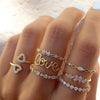 Vintage Women's Star And Moon Ring Set With Rhinestones And Love Letter Geometric Pattern Electroplated