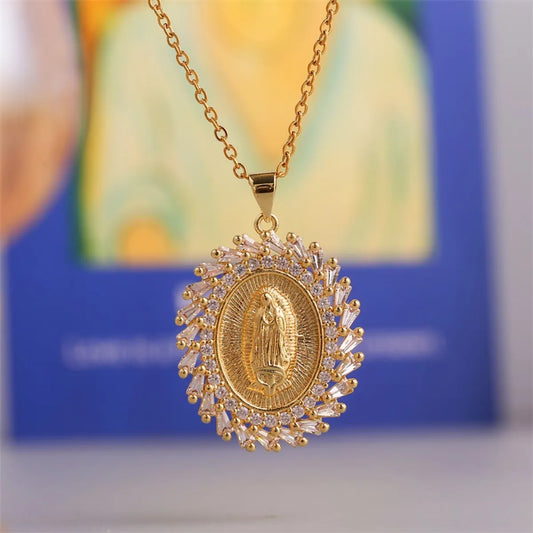 Virgin Mary Pendant Copper Inlaid Zirconium Necklace Wholesale Gooddiy