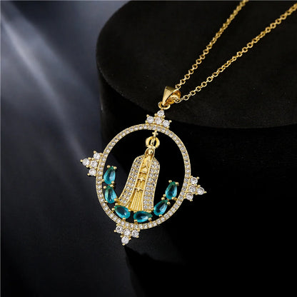 Virgin Mary Pendant Copper Micro-inlaid Zircon Jewelry Golden Necklace