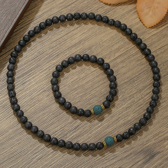 Volcanic Stone Alloy O Word Chain Geometric Style Manual Women's Jewelry Set