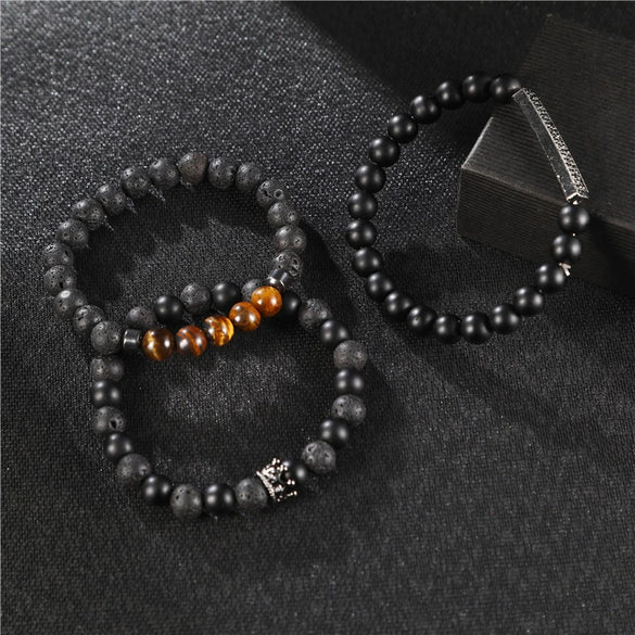 Volcanic Stone Geometric Style Handmade Elastic Cross Bracelet Unisex