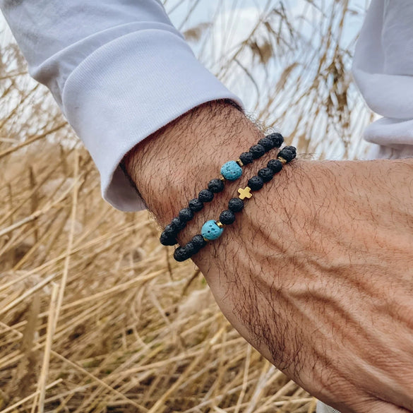 Volcanic Stone Geometric Style Handmade Elastic Cross Bracelet Unisex