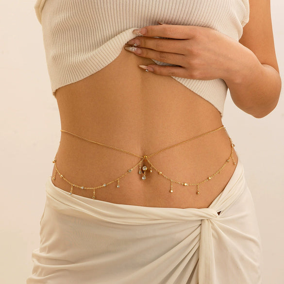 Waist And Body Chain Imitation Pearl Tassel Rhinestone Zircon Iron