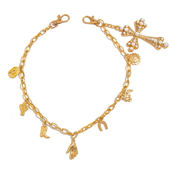 Waist Chain Hiphop Style Metal Imitation Pearl Pendant Tassel Chain