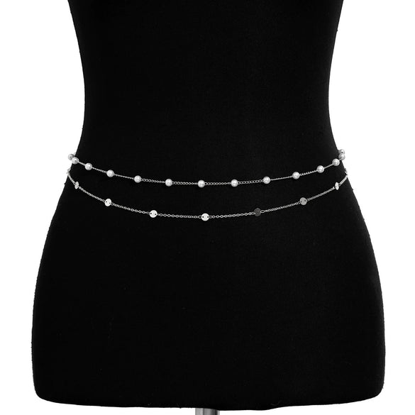 Waist Chain Metal Geometric Sequin Imitation Pearl Double Circle Lobster Clasp