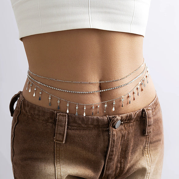 Waist Chain Metal Multilayer Tassel Sequins Rhinestone For Female