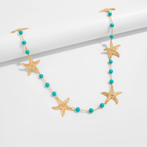 Waist Chain Metal Starfish Imitation Turquoise Casual Style For Female
