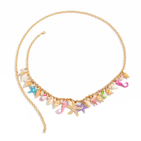 Waist Chain Ocean Style Imitation Pearl Starfish Conch Shell Seahorse Metal