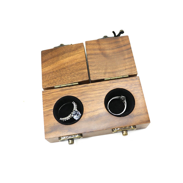 Walnut Wooden Double Lid Ring Gift Box With Horn Lock Jewelry Storage Box For Diamond Ring Display