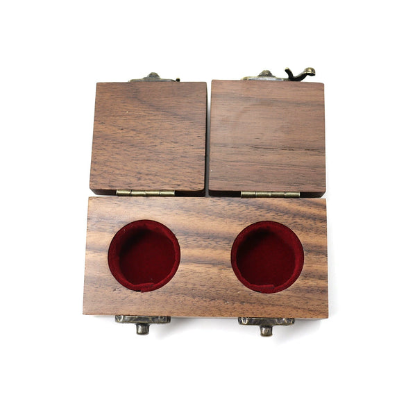 Walnut Wooden Double Lid Ring Gift Box With Horn Lock Jewelry Storage Box For Diamond Ring Display