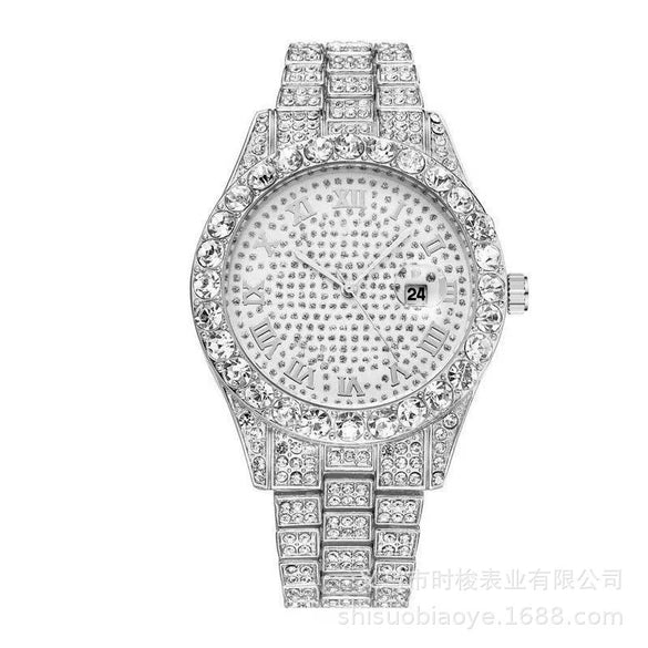 Watch Alloy Band Round Dial Roman Scale Leisure Quartz Watch For Men