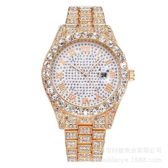 Watch Alloy Band Round Dial Roman Scale Leisure Quartz Watch For Men