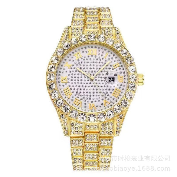 Watch Alloy Band Round Dial Roman Scale Leisure Quartz Watch For Men