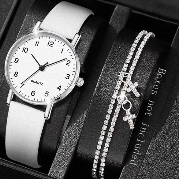 Watch Alloy Case Frosted Leather Strap Rose Gold Pin Buckle Round Dial Quartz