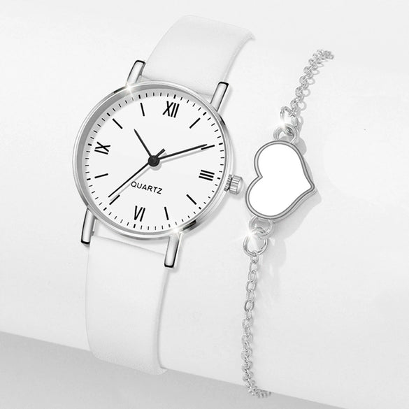 Watch Alloy Case Frosted Leather Strap Rose Gold Pin Buckle Round Dial Quartz