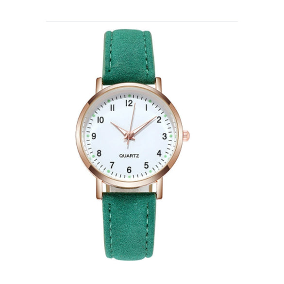 Watch Alloy Case Frosted Leather Strap Rose Gold Pin Buckle Round Dial Quartz