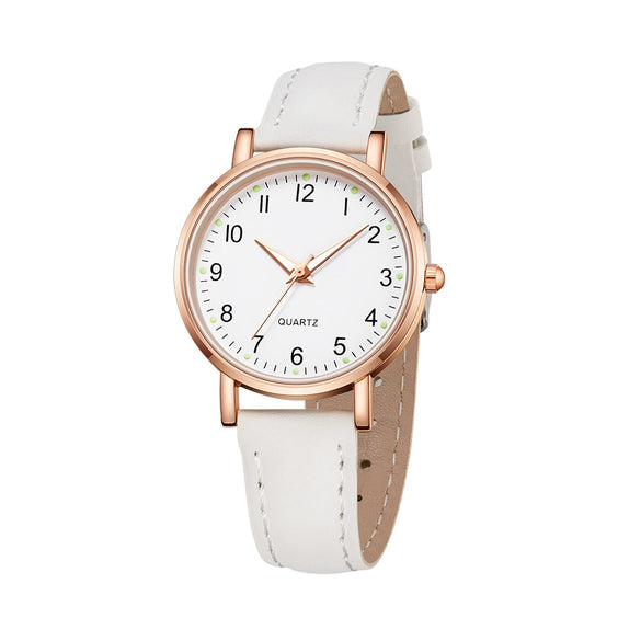 Watch Alloy Case Frosted Leather Strap Rose Gold Pin Buckle Round Dial Quartz