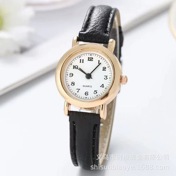 Watch Alloy Case Imitation Leather Strap Iron Buckle Round Dial Casual Style
