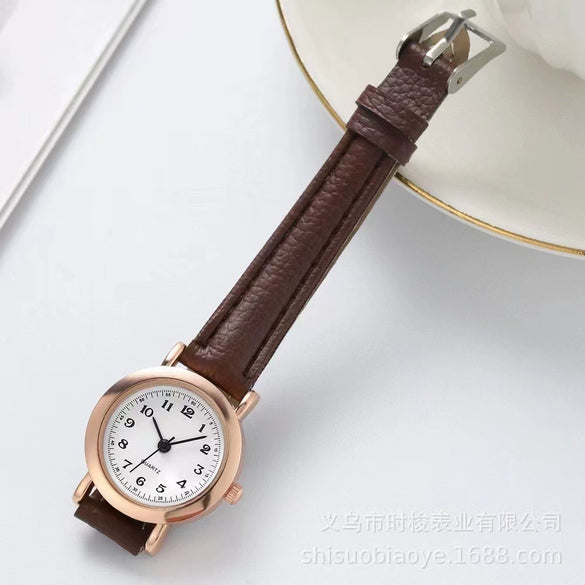 Watch Alloy Case Imitation Leather Strap Iron Buckle Round Dial Casual Style