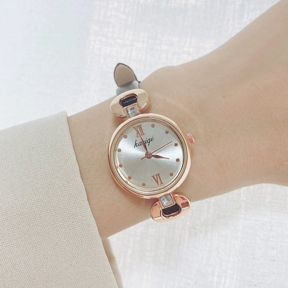 Watch Alloy Case Imitation Leather Strap Round Dial Cute Simple Style