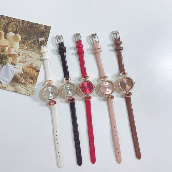 Watch Alloy Case Imitation Leather Strap Round Dial Cute Simple Style