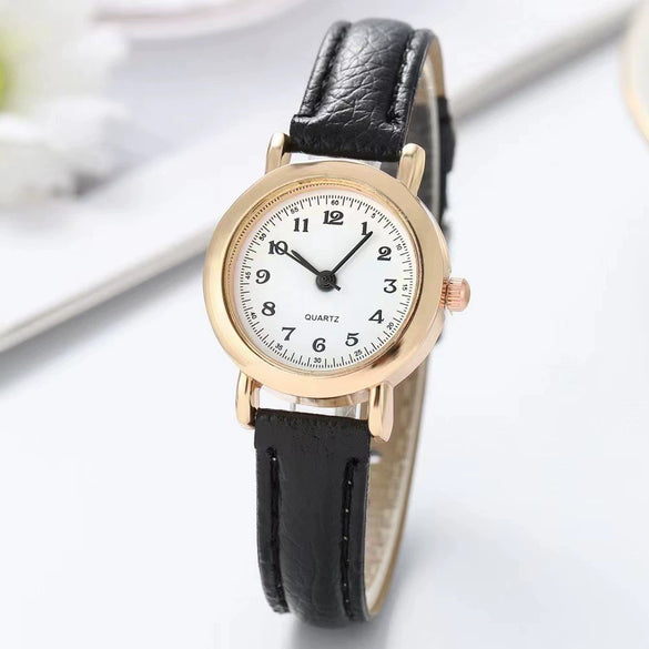Watch Alloy Case Imitation Leather Strap Round Dial Leisure Style For Students