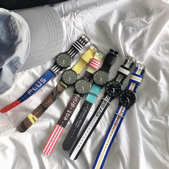 Watch Alloy Case Stainless Steel Clasp Textile Strap Round Dial Leisure Style