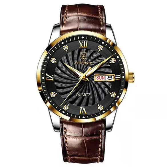 Watch Alloy Genuine Leather Mineral Strengthened Glass Mirror Business Style Round Dial Male