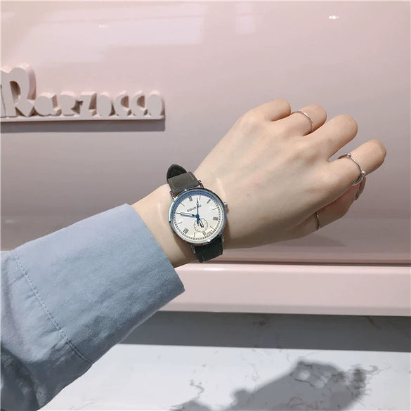 Watch Alloy Imitation Leather Stainless Steel Round Dial Chic Simple Retro Leisure Style For Female Students