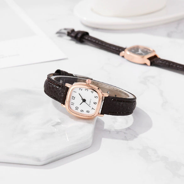 Watch Alloy Imitation Leather Strap Square Dial Leisure Style