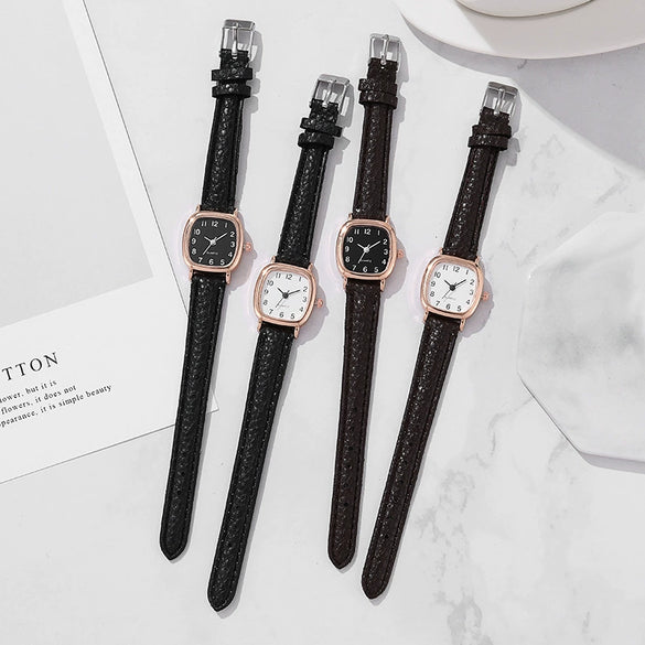 Watch Alloy Imitation Leather Strap Square Dial Leisure Style